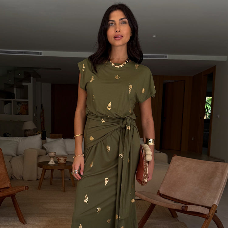 Khaki Shell Midi Dress