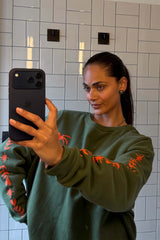 Khaki Sweatshirt with Orange Embroidery