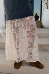 Grey Knit Jumper Dress with Sheer Lace Skirt