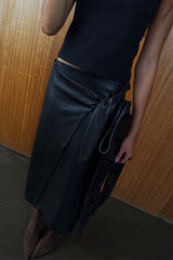 Black Vegan Leather Wrap Skirt
