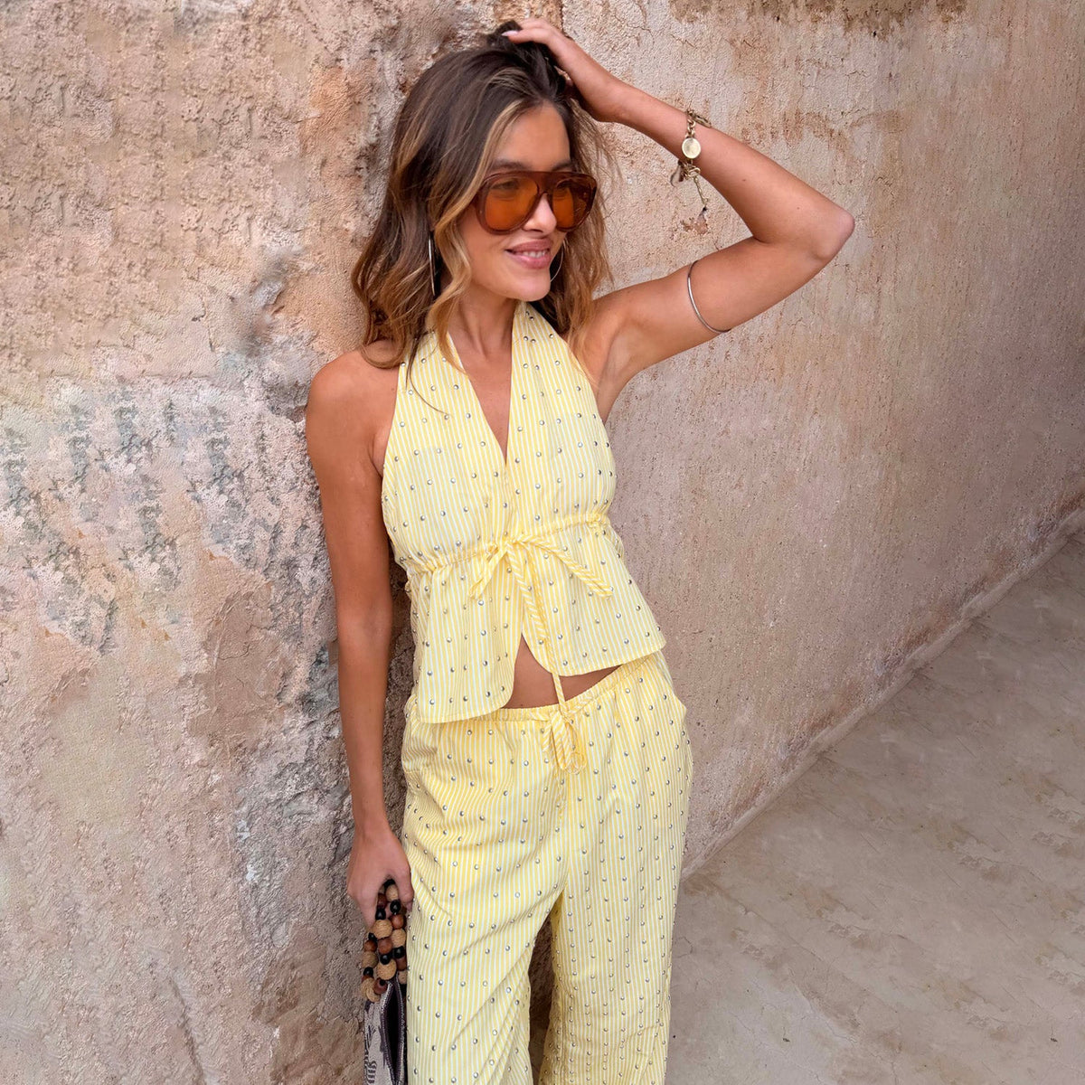 Lemon Pinstripe Halter Waistcoat