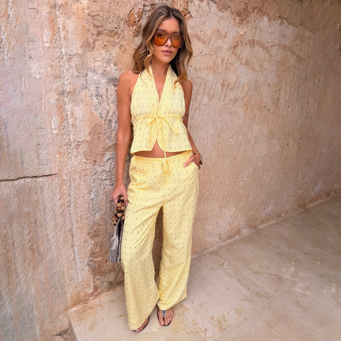 Lemon Pinstripe Studded Ellie Trousers Petite