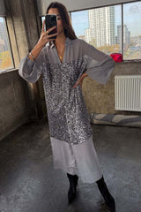 Gunmetal Sequin Lila Shirt Dress