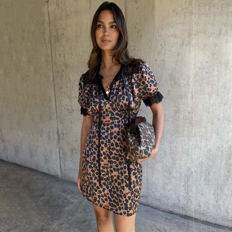 Cherry Leopard Mini Lyla Dress