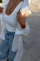 White Studded Tie Back Shirt