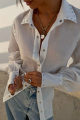 White Studded Tie Back Shirt