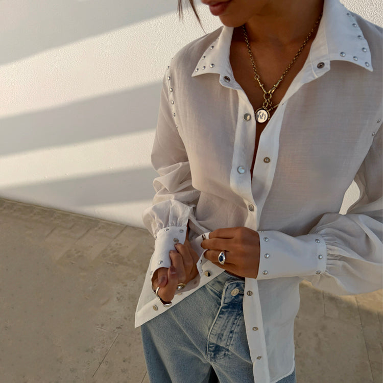 White Studded Tie Back Shirt
