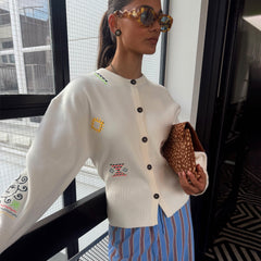 Cream Neon Embroidered Darcy Cardigan