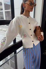 Cream Neon Embroidered Darcy Cardigan