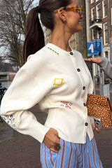 Cream Neon Embroidered Darcy Cardigan