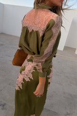 Olive & Pink Lace Marley Shirt