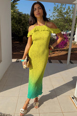 Lime Ombre Plisse Claudia Dress
