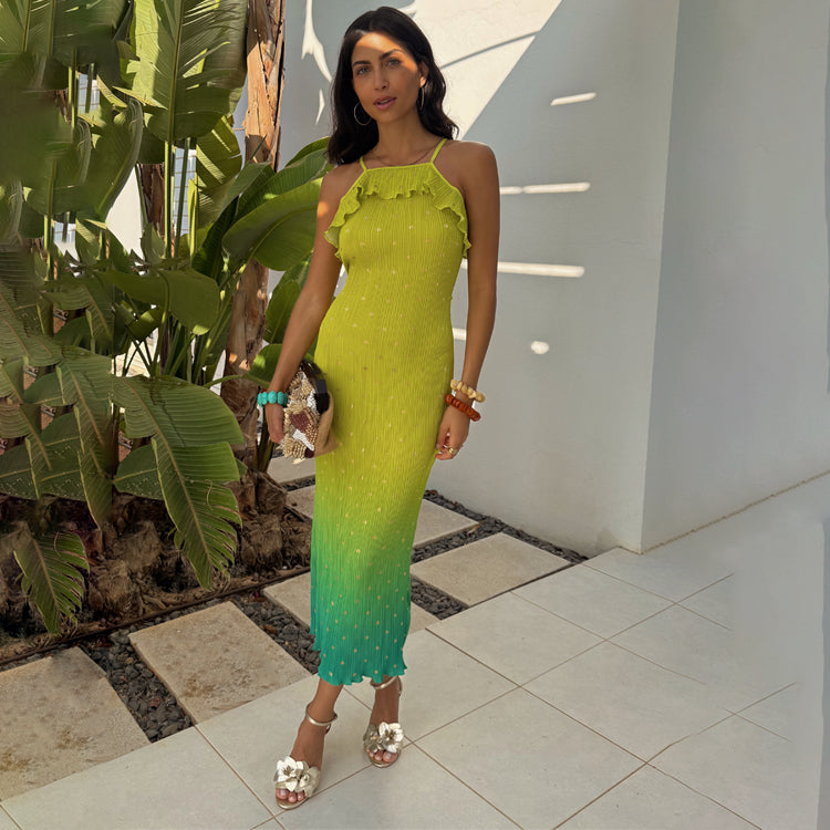 Lime Ombre Plisse Claudia Dress