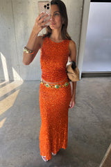 Orange Sequin Dorris Skirt