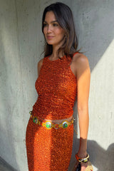 Orange Sequin Tank Top