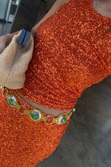Orange Sequin Tank Top
