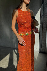 Orange Sequin Tank Top