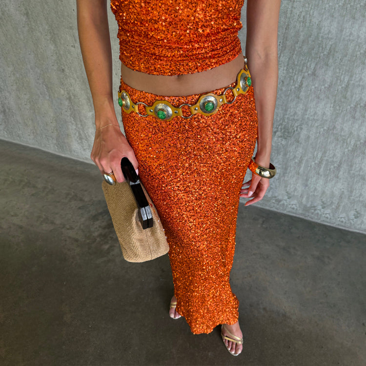 Orange Sequin Dorris Skirt Petite