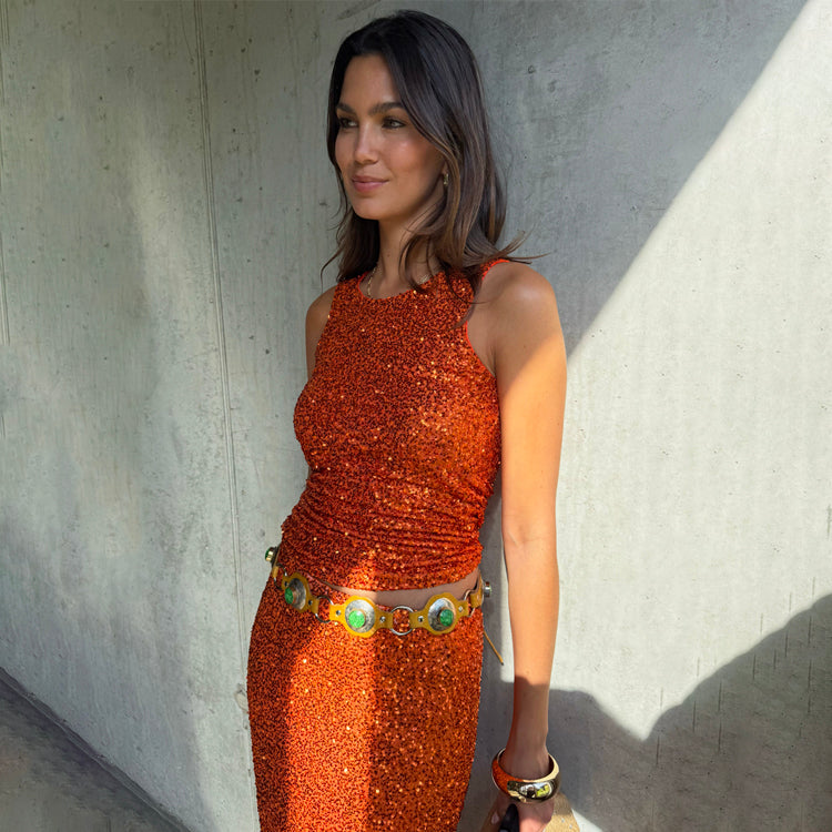 Orange Sequin Tank Top