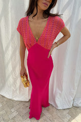 Pink and Red Crochet Elodie Dress