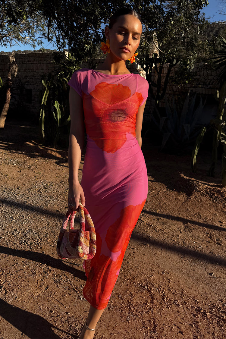Pink Poppy Sleeveless Mesh Dress