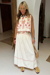 Cream and Red Pollenca Skirt