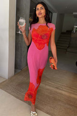 Pink Poppy Sleeveless Mesh Dress
