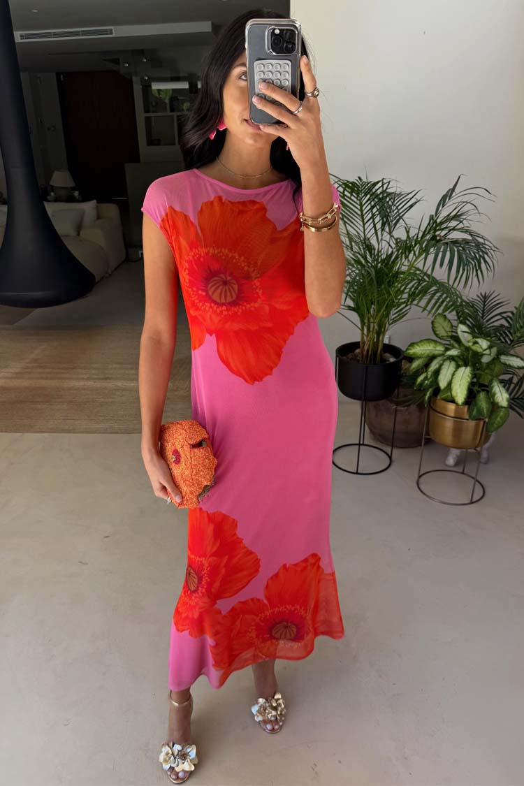 Pink Poppy Sleeveless Mesh Dress