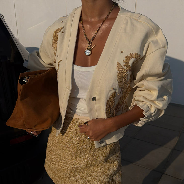 Ecru Cove Raffia Denim Jacket