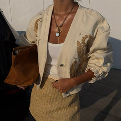 Ecru Cove Raffia Denim Jacket