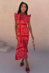 Red Bandana Remi Dress with Leopard Sleeve