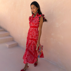 Red Bandana Remi Dress with Leopard Sleeve
