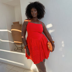 Red Broderie Mini Lola Dress