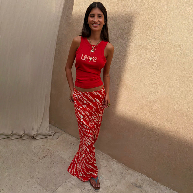 Red Snake Print Dorris Skirt