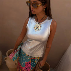Silver Ribbed Tank Top