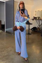Blue Cotton Stripe Jogger