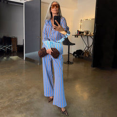Blue Cotton Stripe Jogger