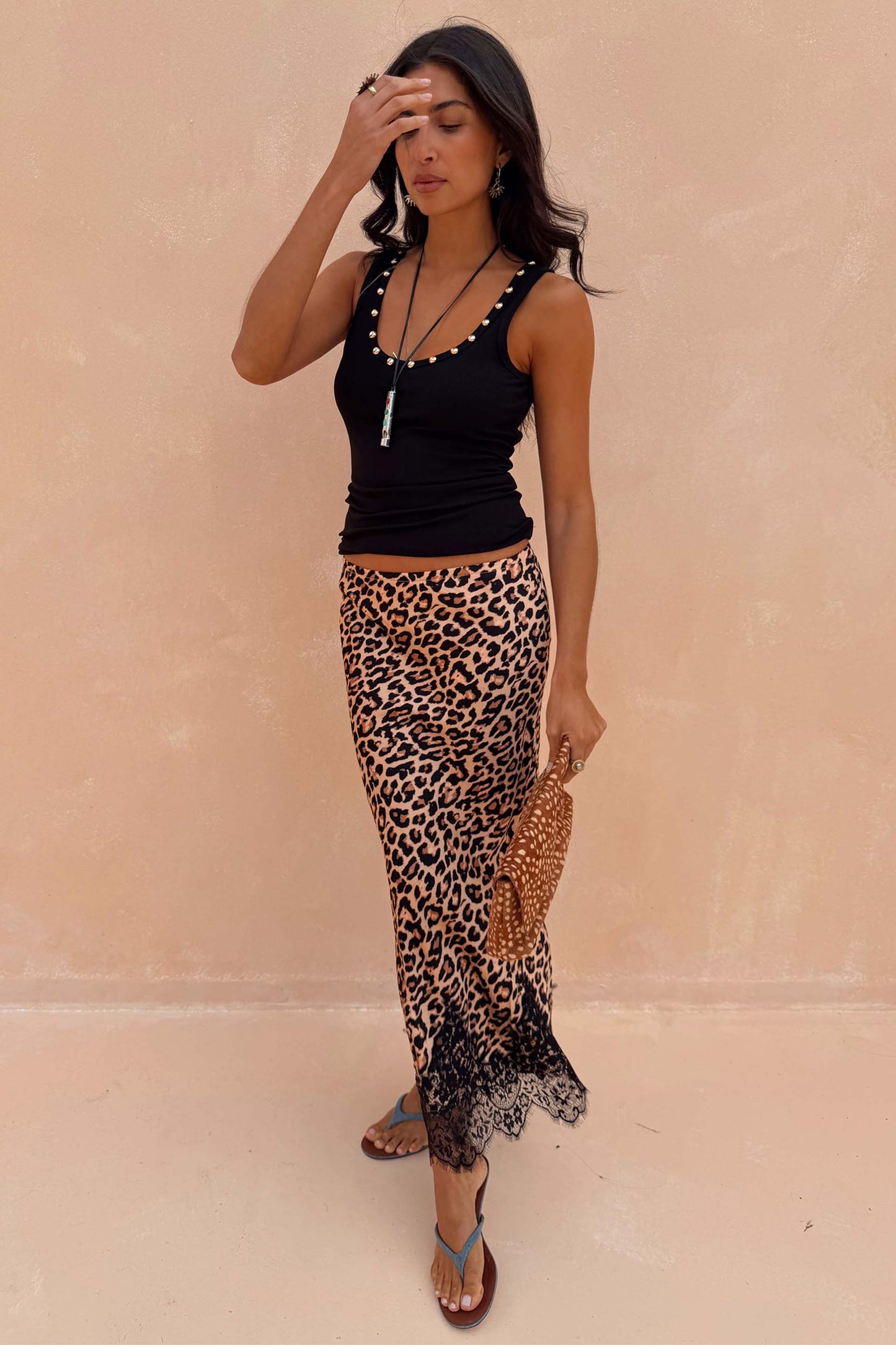 Black Studded Rib Vest