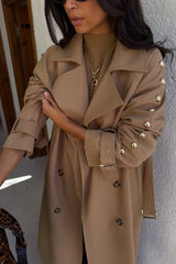 Tan Trench Coat with Gold Studs