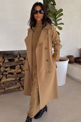 Tan Trench Coat with Gold Studs