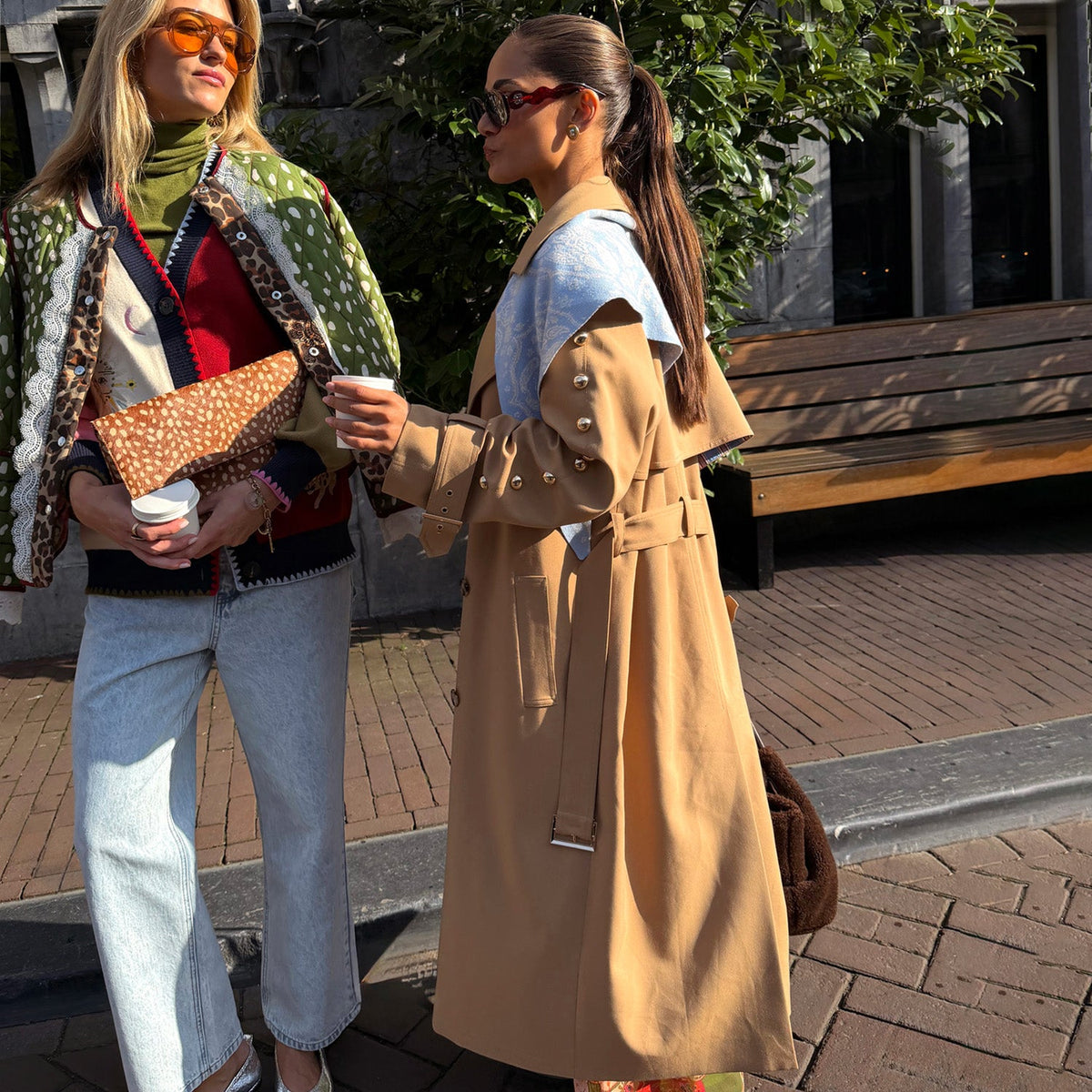 Tan Trench Coat with Gold Studs