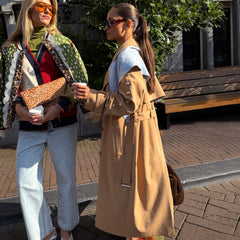 Tan Trench Coat with Gold Studs