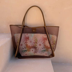 Tan Mesh Tote Bag