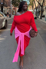 Red and Pink Afia Midi Dress