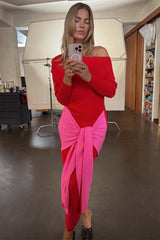 Red and Pink Afia Midi Dress