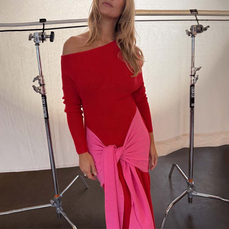 Red and Pink Afia Midi Dress
