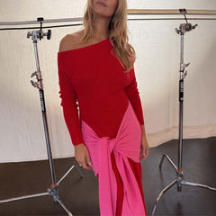 Red and Pink Afia Midi Dress