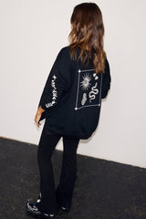 Black Sweatshirt with Ecru Embroidery