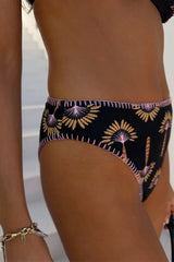 Black Palm Embroidered High Leg Brief