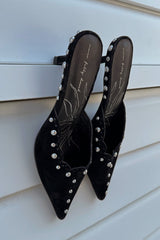 Black Suede Mules with Silver Studs